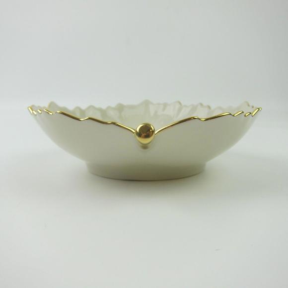 Lenox Leaf Candy Nut Dish Ivory with Gold Trim Handcrafted in Japan - Picture 5 of 14